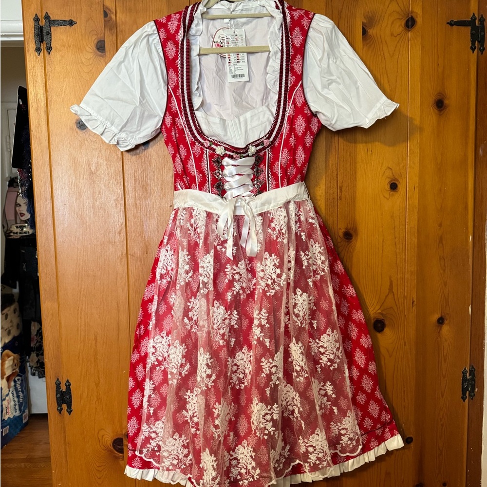 Red and White Dirndl Dress for Oktoberfest from Germany NWT